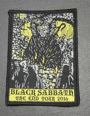 Żelazko na niestandardowe tkane naszywki Black Sabbath The End Tour 2016 naszywka na kurtkę T Shirt