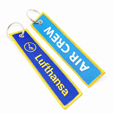 Logo na zamówienie Tkanina klucz tag haftowanie łańcuch kluczy Etykieta łańcuch kluczy
