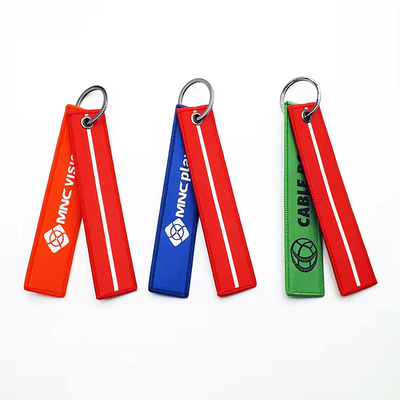 Zindywidualizowane drukowanie litery alfabetu podwójnie boczne łańcuchy kluczyki Woven Embroidered Keychain Short Lanyard Key Tags