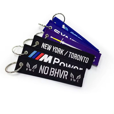 Logo na zamówienie Jet Tags Tkanina Drukowane haftowanie Łańcuch kluczyki lekkie haftowane
