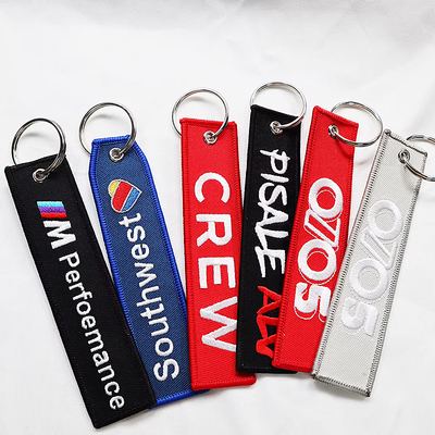 Logo na zamówienie Jet Tags Tkanina Drukowane haftowanie Łańcuch kluczyki lekkie haftowane
