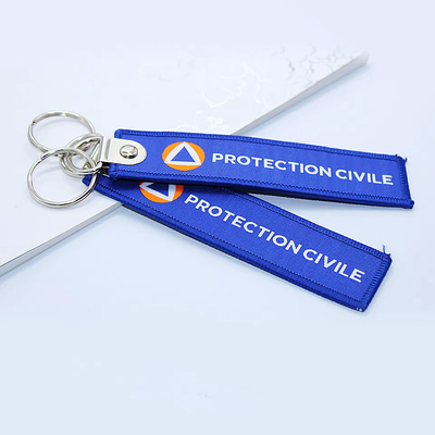 Zindywidualizowany Logo Design Key Holder Pierścień Łańcuch Łańcuch Tkanina Tag Custom Woven Keychain