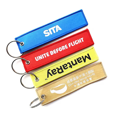 Zindywidualizowany Logo Design Key Holder Pierścień Łańcuch Łańcuch Tkanina Tag Custom Woven Keychain