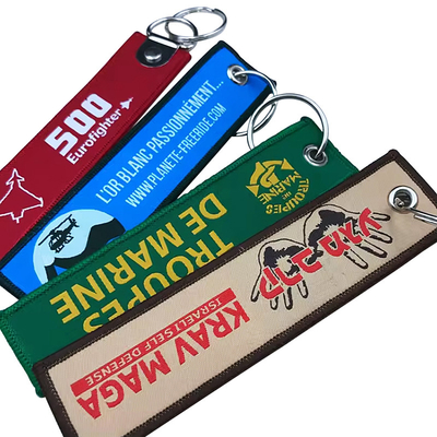 Polyester Custom Keyring Embroidery Jet Tag Tkaniny Woven Keychain z Twoim logo