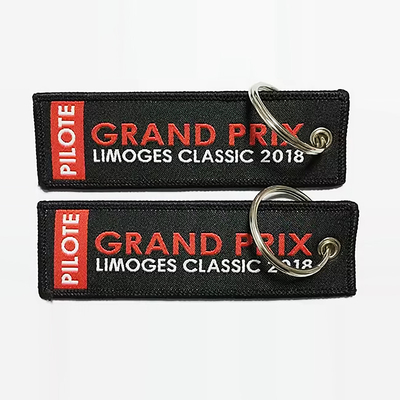 Niestandardowe litery dwustronne haftowane łańcuch kluczowy Nazwa marka Logo Jet Tag Key Ring Wysokiej jakości haftowane kluczyki chai